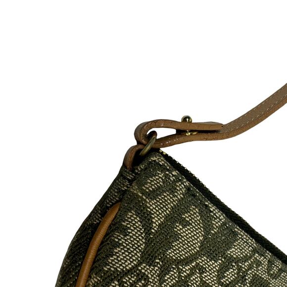 Christian Dior Mini Trotter Bag Vintage Oblique Green Shoulder Purse CD Gold Tan - Picture 11 of 12